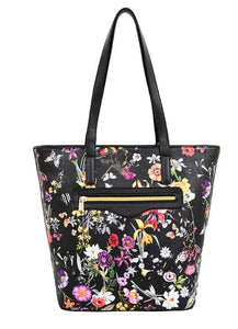 Everly Floral Tote with Tassel Decor (Black)